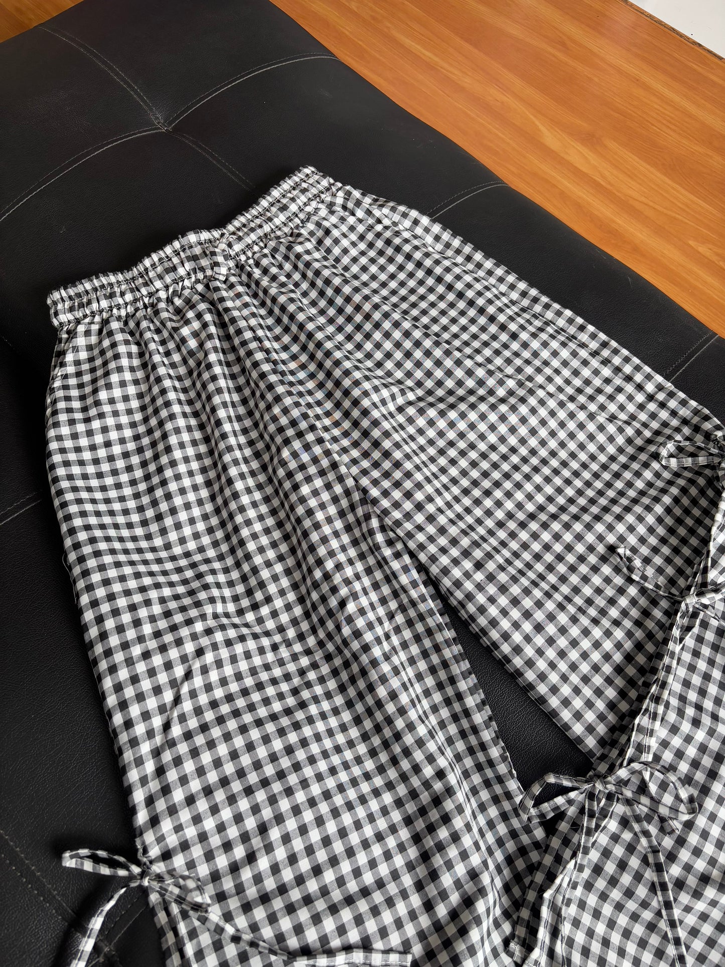 Viral Black Gingham Bow Pants