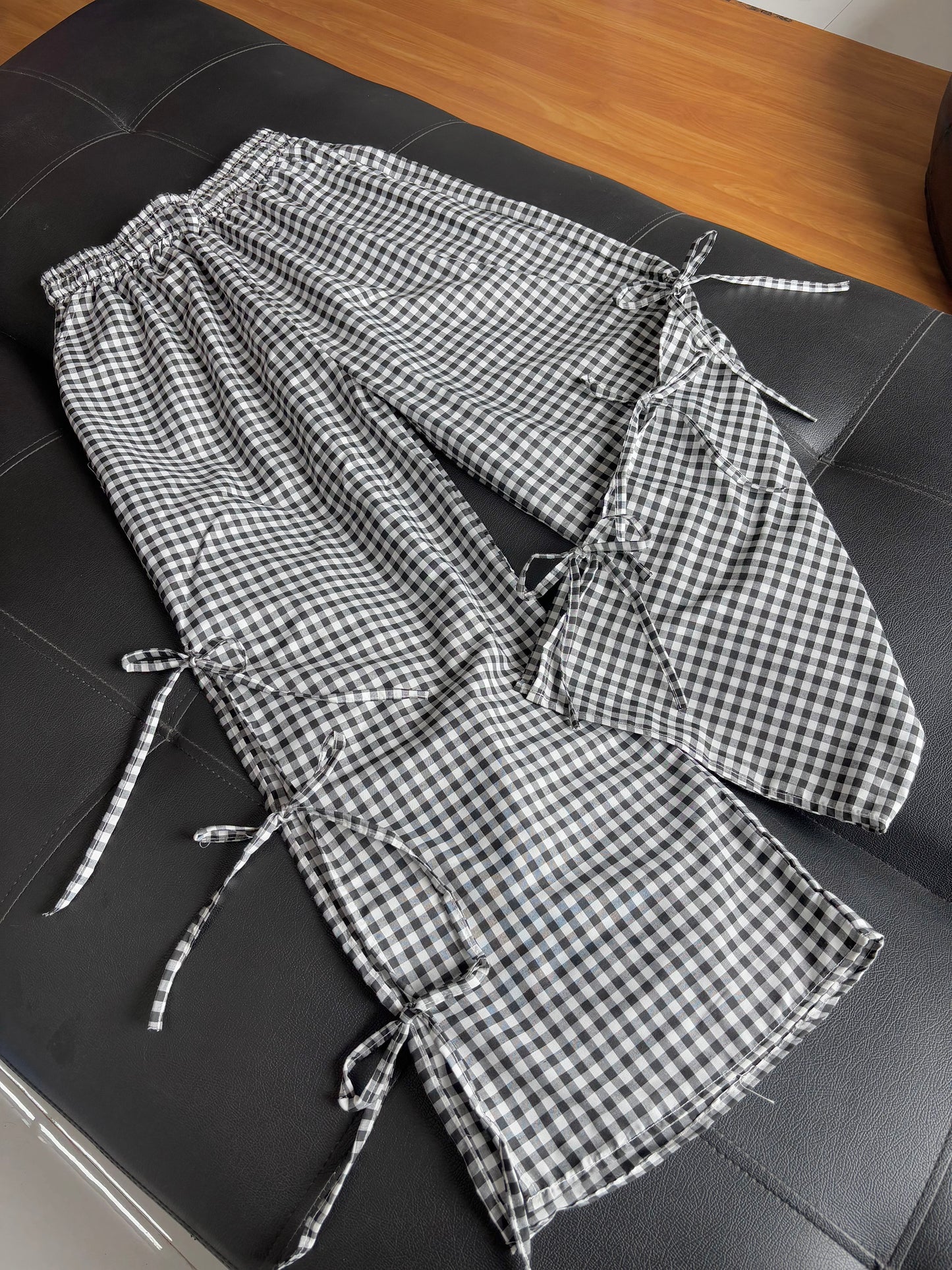 Viral Black Gingham Bow Pants