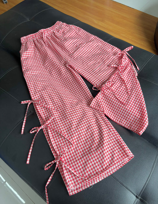 Viral Red Gingham Bow Pants