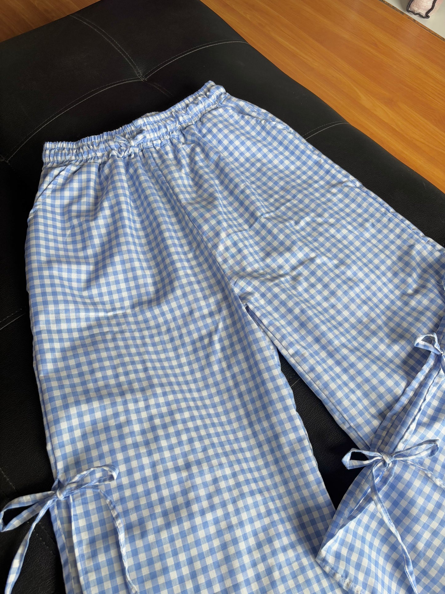 Viral Blue Gingham Bow Pants