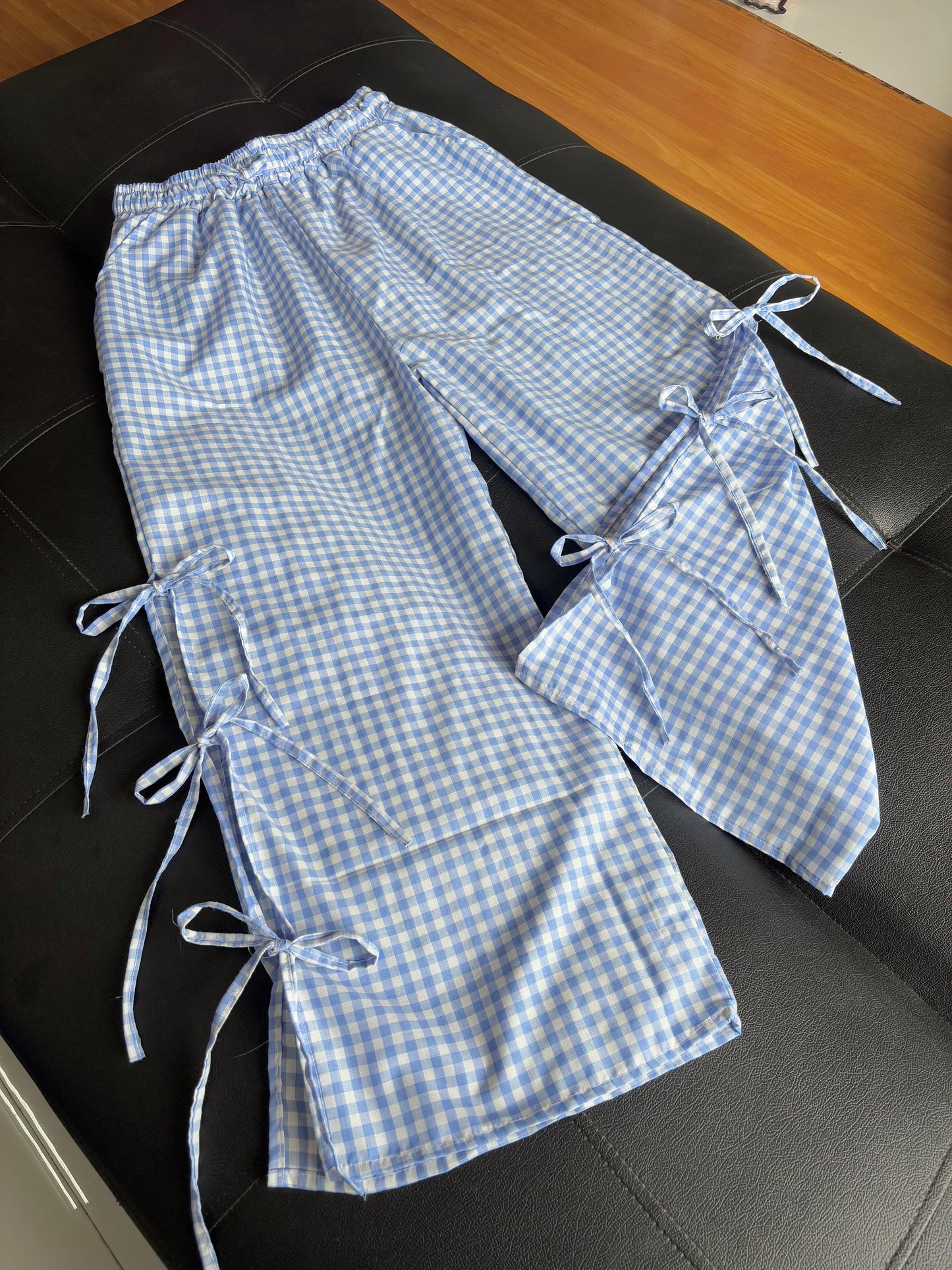 Viral Blue Gingham Bow Pants