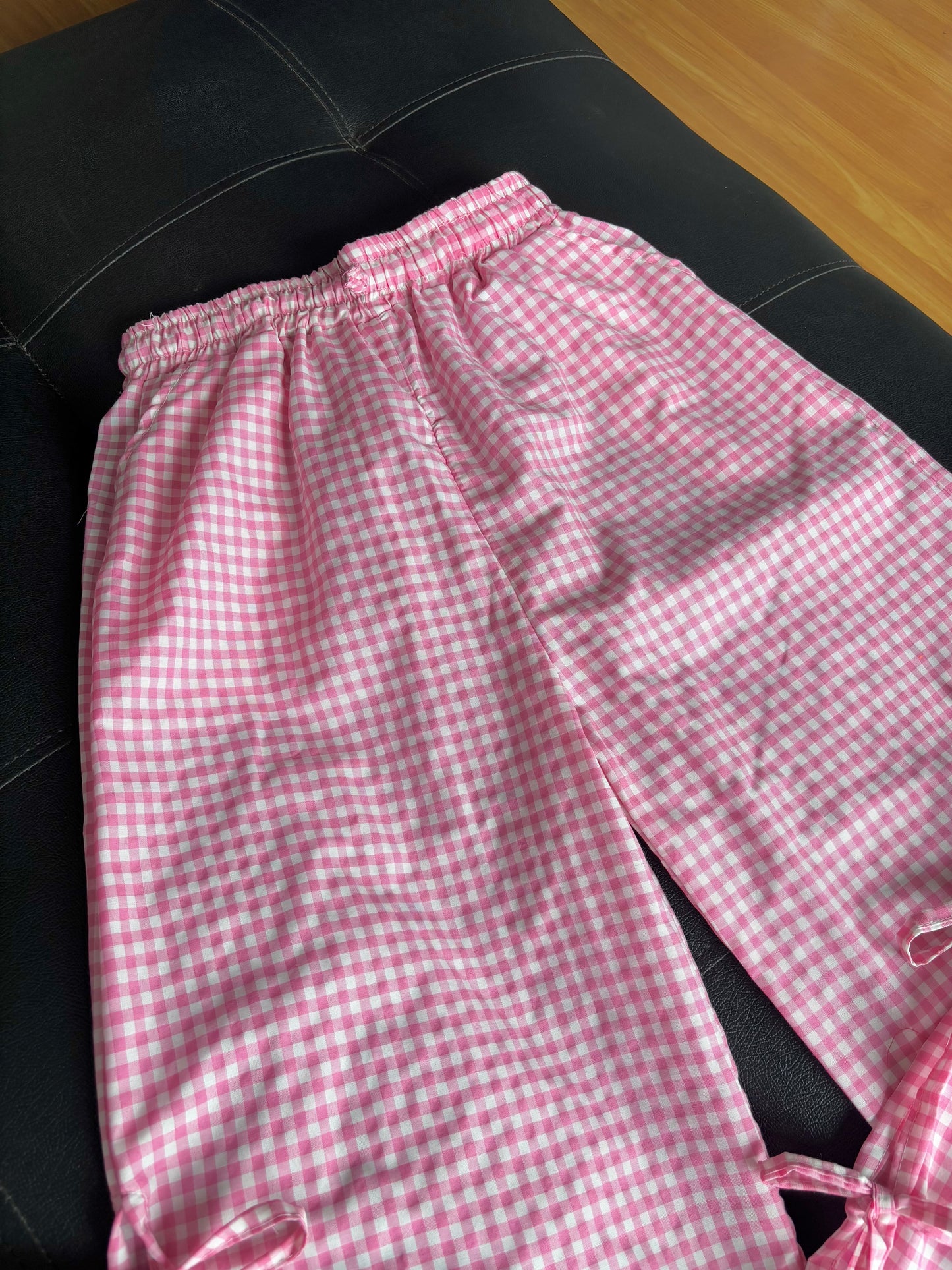 Viral Pink Gingham Bow Pants