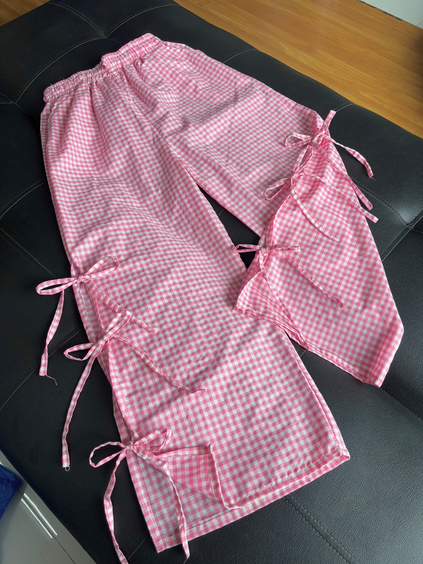 Viral Pink Gingham Bow Pants