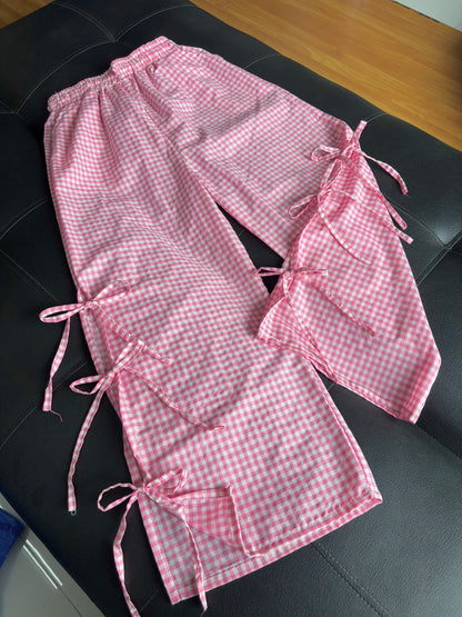 Viral Pink Gingham Bow Pants