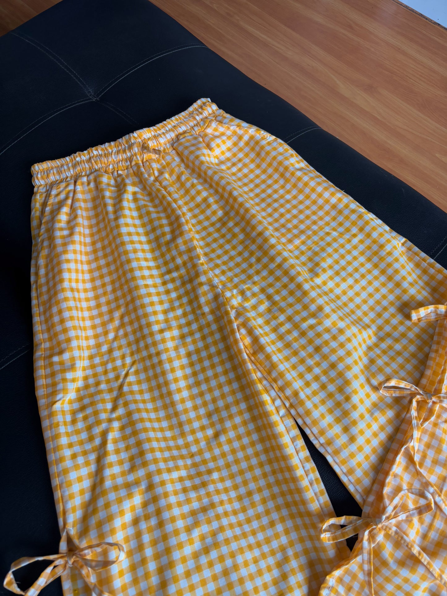 Viral Yellow Gingham Bow Pants