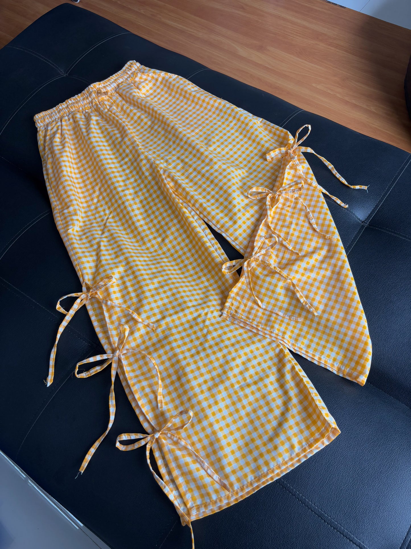 Viral Yellow Gingham Bow Pants