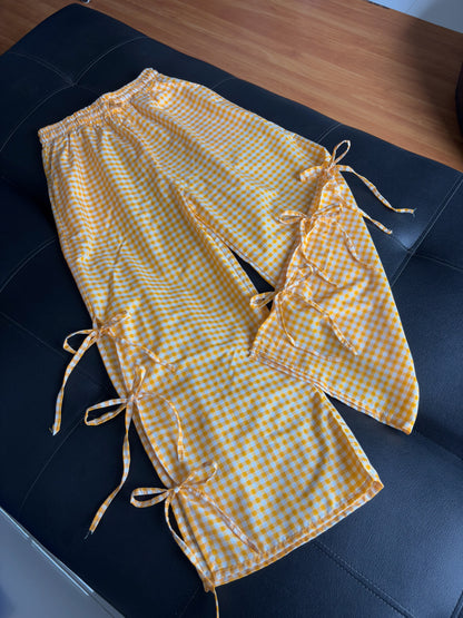 Viral Yellow Gingham Bow Pants