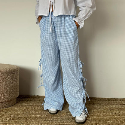 Viral Blue Gingham Bow Pants
