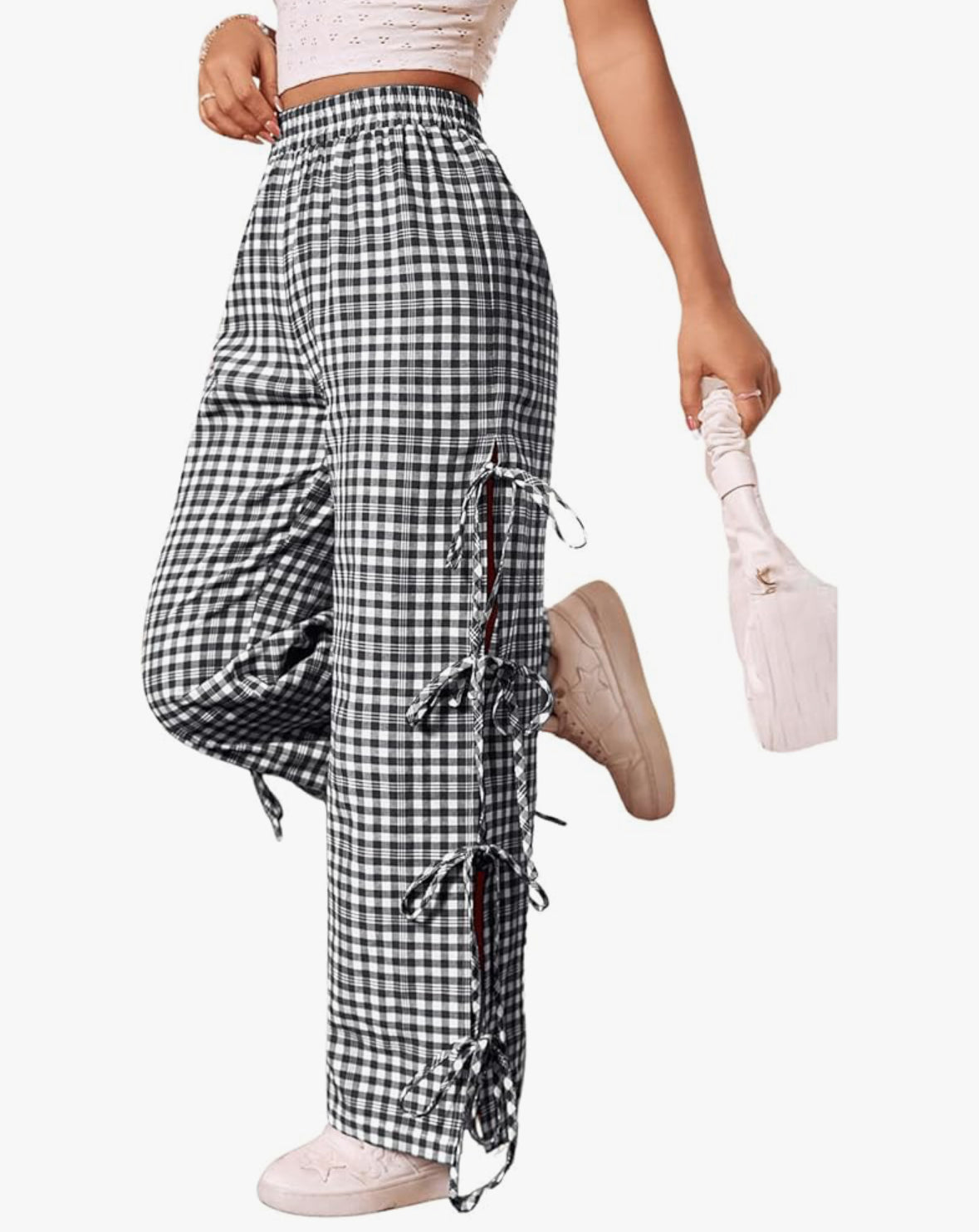 Viral Black Gingham Bow Pants