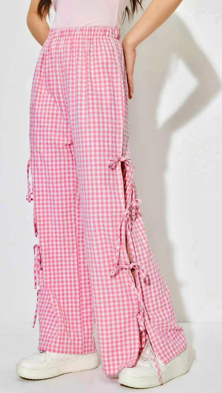 Viral Pink Gingham Bow Pants