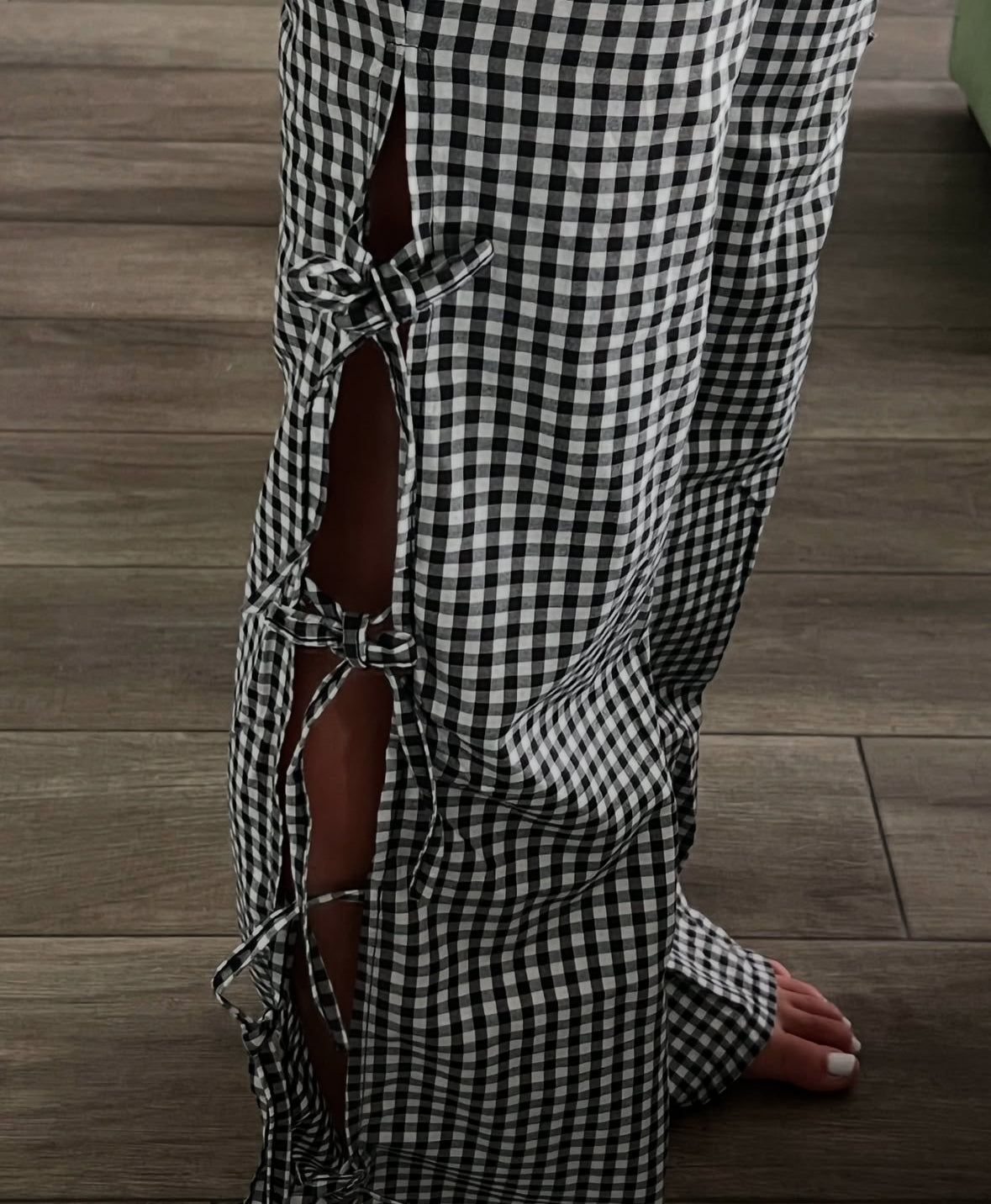Viral Black Gingham Bow Pants