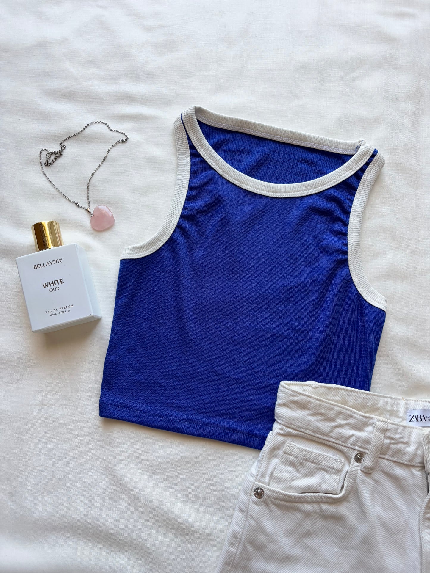 Blue Contrast Tank Top For Women