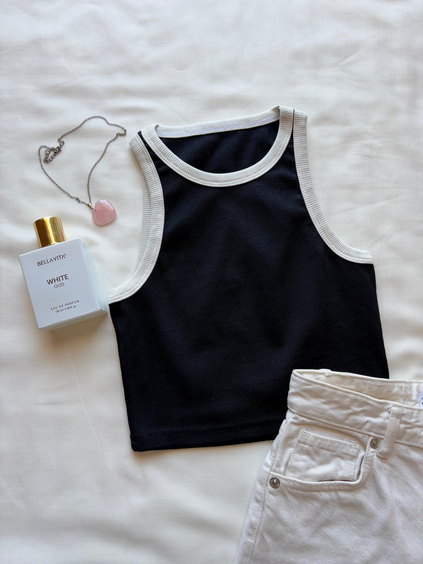 Black Contrast Tank Top For Women