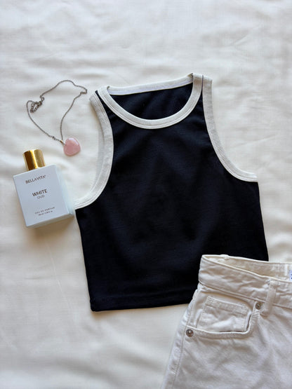 Black Contrast Tank Top For Women