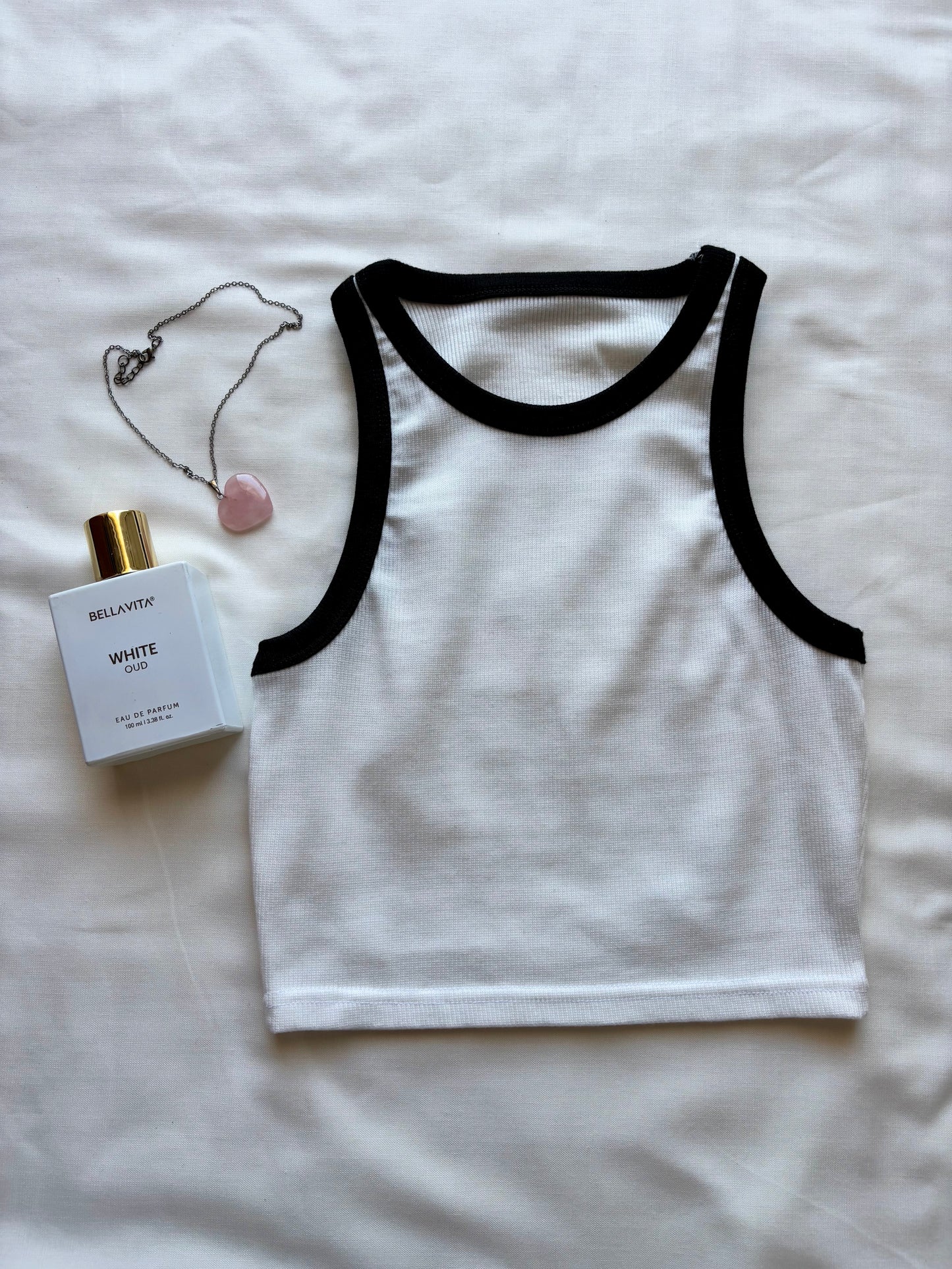 White Contrast Tank Top For Women