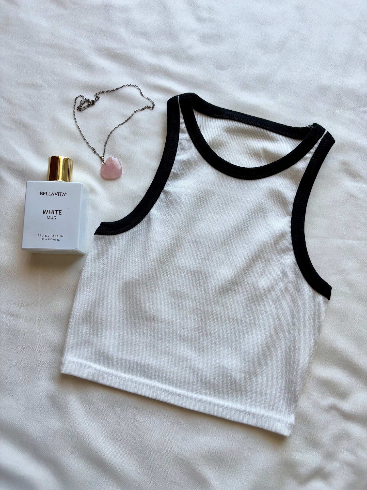 White Contrast Tank Top For Women