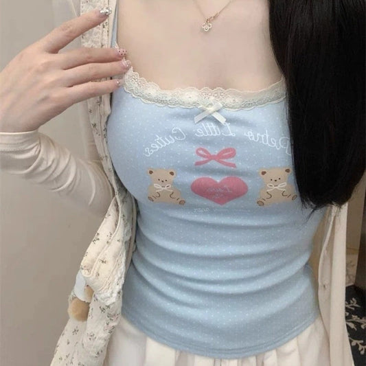 Retro Love Teddy Built-in Bra tops