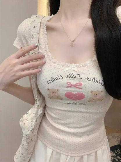 Retro Love Teddy Built-in Bra tops