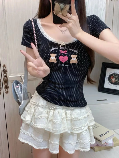 Retro Love Teddy Built-in Bra tops