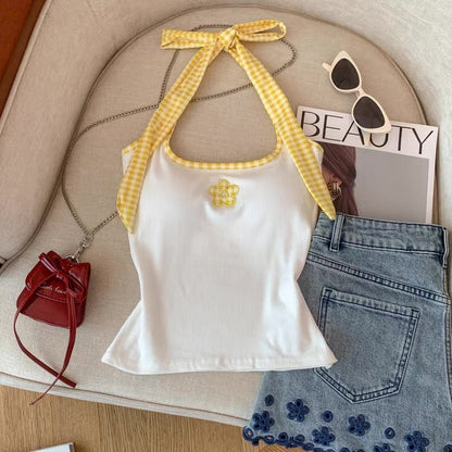 Ribbon Tie Halter Neck Built-in Bra tops