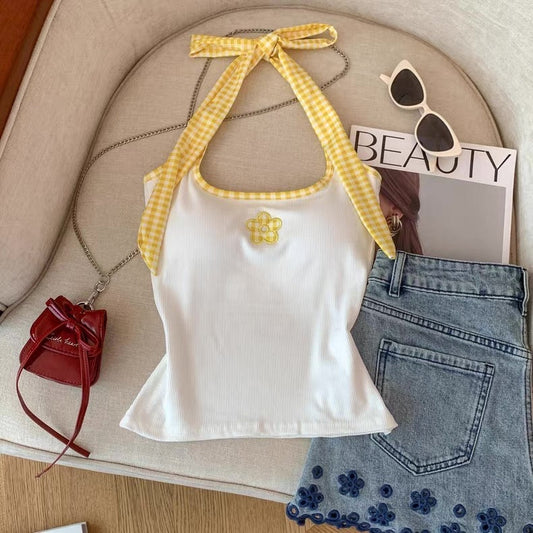 Ribbon Tie Halter Neck Built-in Bra tops