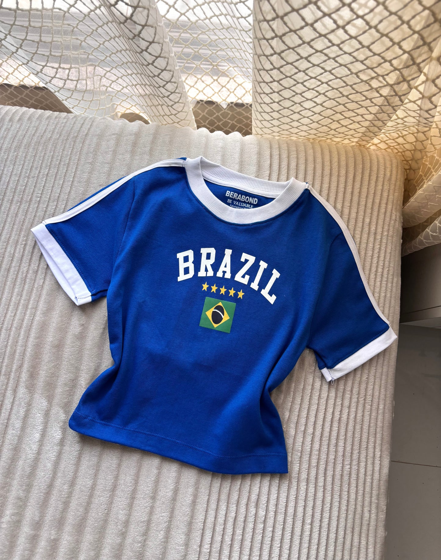 Viral Brazil Varsity Crop Tees