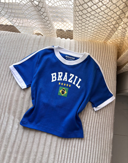Viral Brazil Varsity Crop Tees