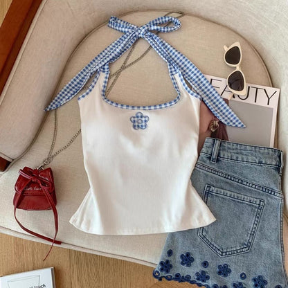 Ribbon Tie Halter Neck Built-in Bra tops