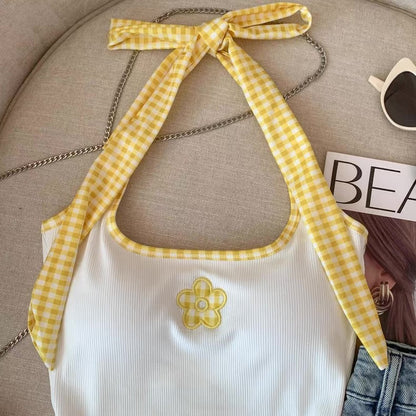 Ribbon Tie Halter Neck Built-in Bra tops