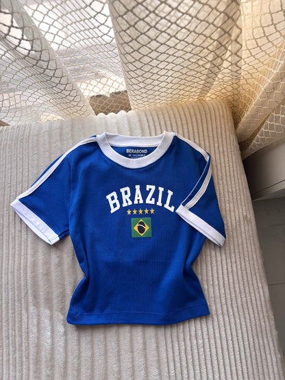 Viral Brazil Varsity Crop Tees