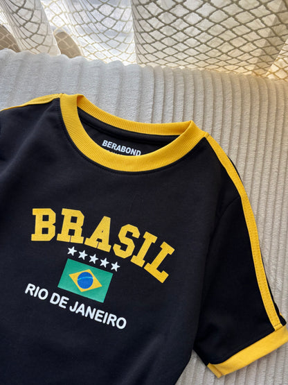Viral Brazil Varsity Crop Tees