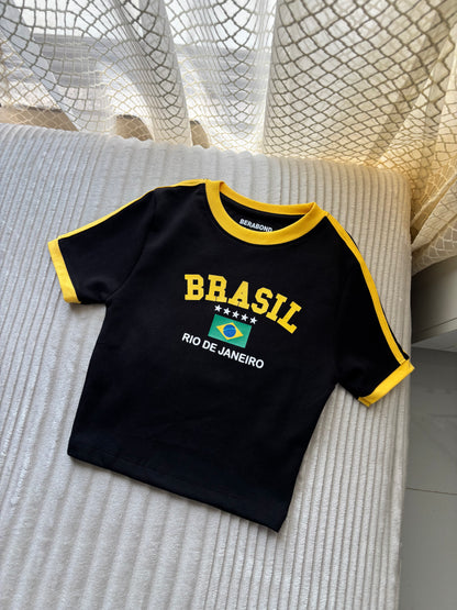 Viral Brazil Varsity Crop Tees