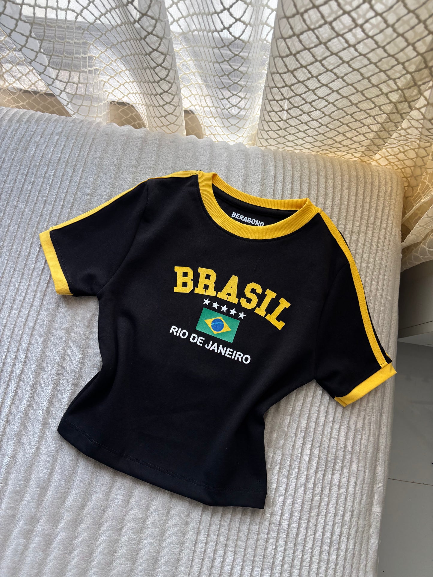 Viral Brazil Varsity Crop Tees