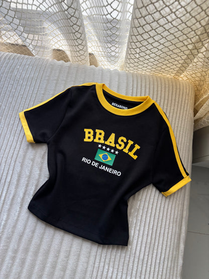 Viral Brazil Varsity Crop Tees