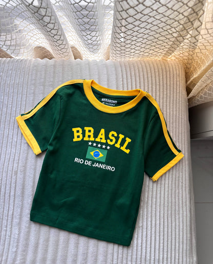 Viral Brazil Varsity Crop Tees