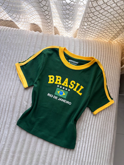 Viral Brazil Varsity Crop Tees