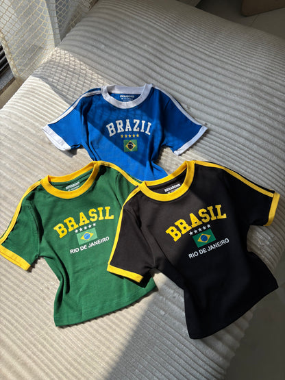 Viral Brazil Varsity Crop Tees