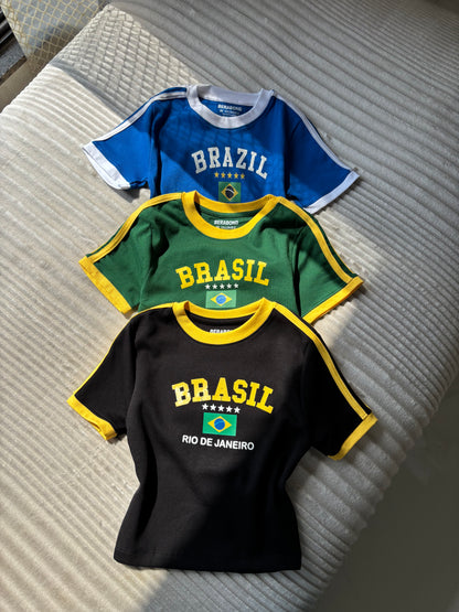 Viral Brazil Varsity Crop Tees