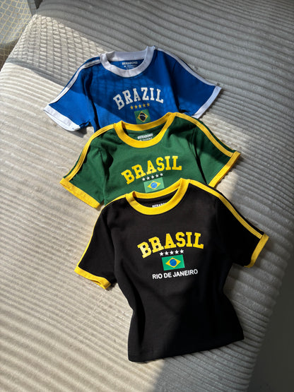 Viral Brazil Varsity Crop Tees