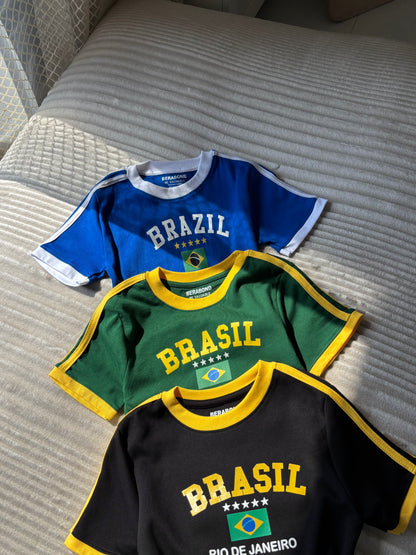 Viral Brazil Varsity Crop Tees