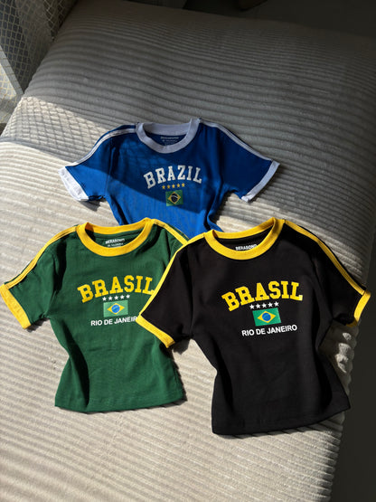Viral Brazil Varsity Crop Tees