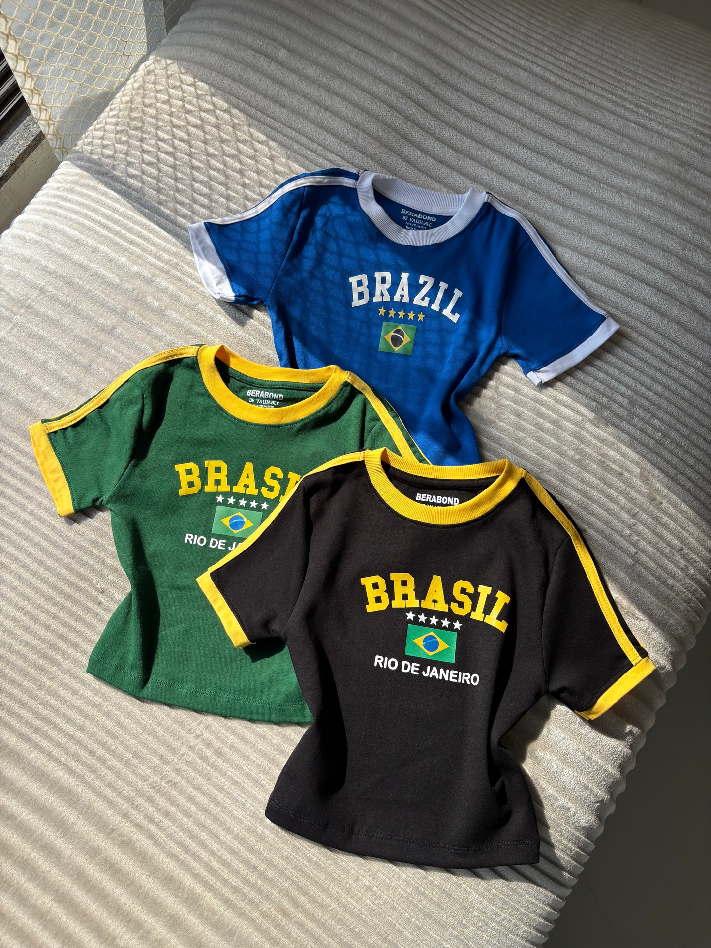 Viral Brazil Varsity Crop Tees