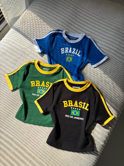 Viral Brazil Varsity Crop Tees