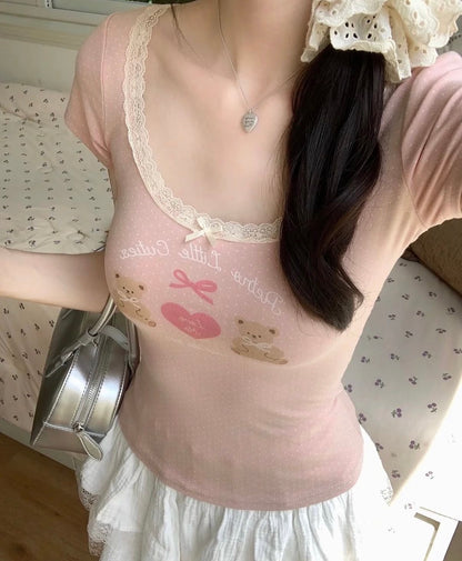 Retro Love Teddy Built-in Bra tops