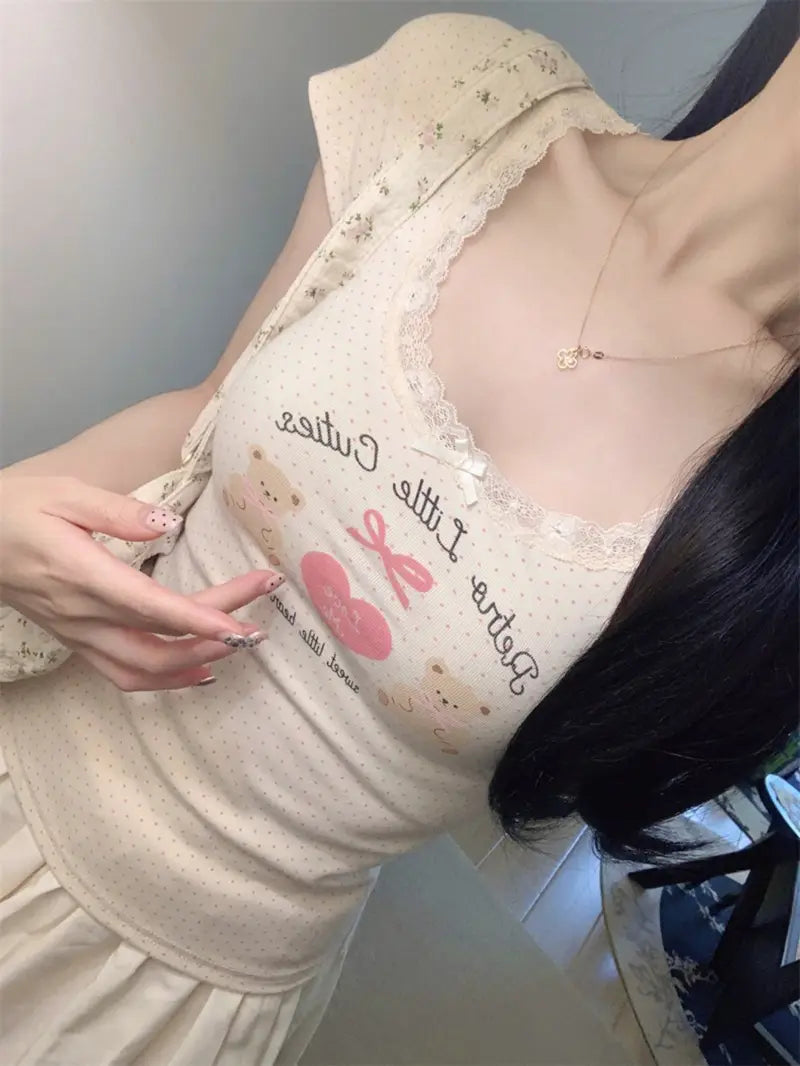 Retro Love Teddy Built-in Bra tops