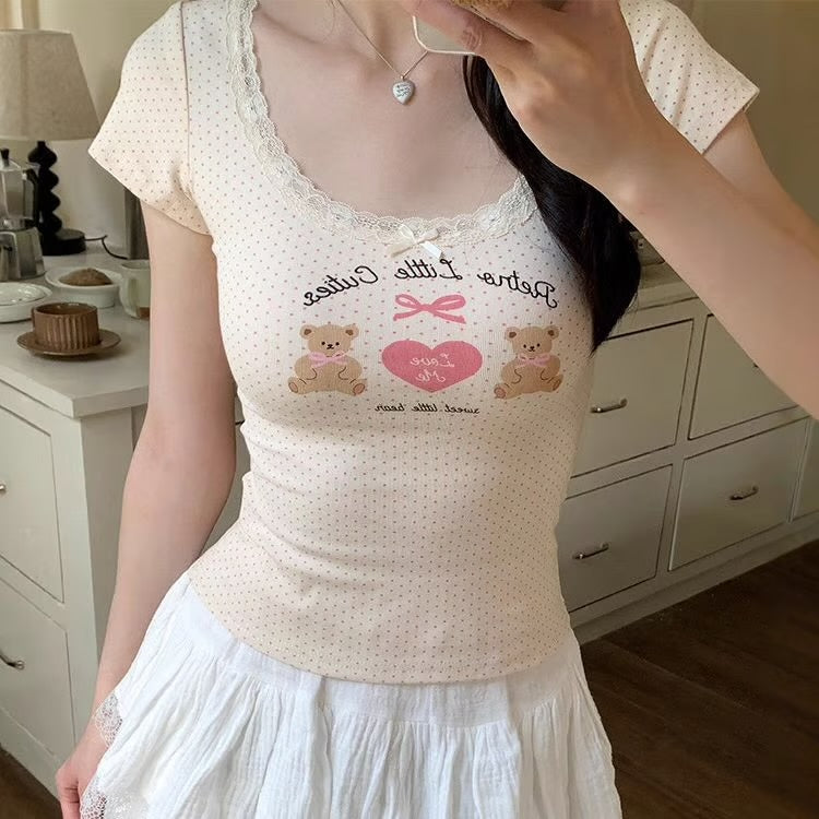 Retro Love Teddy Built-in Bra tops