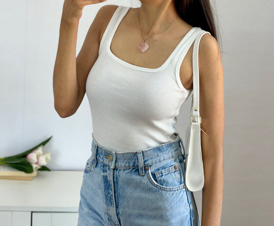 White Square Neck Tank Top