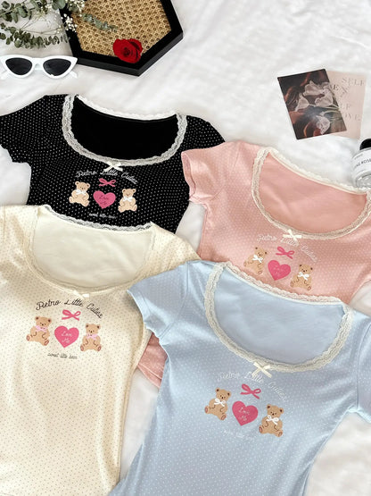 Retro Love Teddy Built-in Bra tops