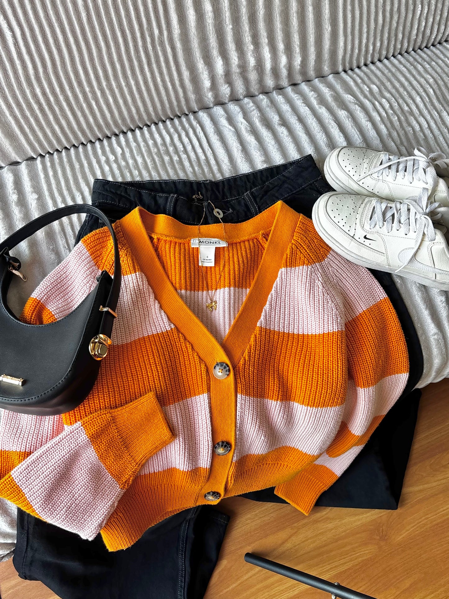Orange Oversized Button Cardigan