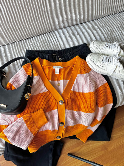 Orange Oversized Button Cardigan